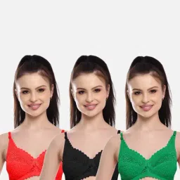 FIMS: Fashion is my Style Black & Green Lace Work Bralette Bras - Pack Of 3-picture-33