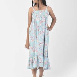 Crimsoune Club Kids Sky Blue Floral Print Dress-image-15