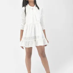 Crimsoune Club Kids White Self Design Dress-image-50