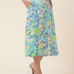 Fabindia Blue & Green Floral Print A-Line Skirt-image-16
