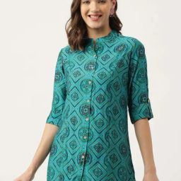 Divena Turquoise Printed Shirt-image-33