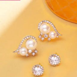 Zaveri Pearls Set of 2 Rose Gold Cubic Zirconia Brass Studs Earrings-ZPFK15126-29