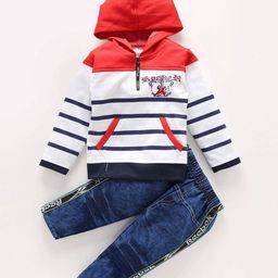 Shirazi Boys Striped Hooded T-Shirt With Trouser-image-59