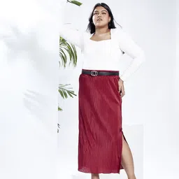 Globus Women Plus Size Mid-Rise Accodian Pleats Side Slits Straight Maxi Skirt-picture-57