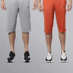 Vimal Jonney Light Grey & Orange Regular Fit Lounge Capris- Pack of 2-image-13
