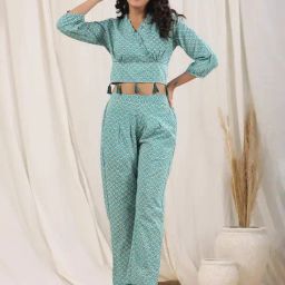 Rain and Rainbow Teal Pure Cotton Printed Top & Pant Set-image-61