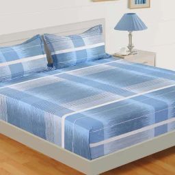 Swayam Stripes Blue 160 TC Cotton King Bedsheet with 2 Pillow Covers-image-40