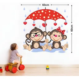 LANSTICK Brown & Red Monkey With Umbrella Self-Adhesive Wall Sticker-image-6