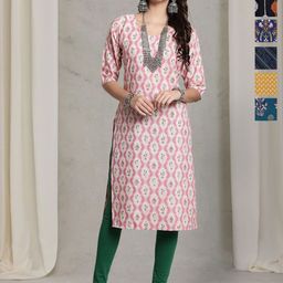 7Threads Selection Of 6 Ethnic Motifs Printed Round Neck Straight Kurta-image-44