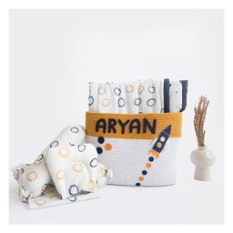 Yellow Doodle Doodle Circles Printed Organic Bedding Gift Basket - Blue-image-61