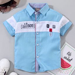 Little Kangaroos Half Sleeves Solid Shirt Placement Print- Blue-image-39