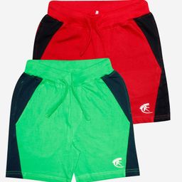 Kiddopanti Pack Of 2 Knee Length Cut And Sew Panel Shorts- Green Red-image-33