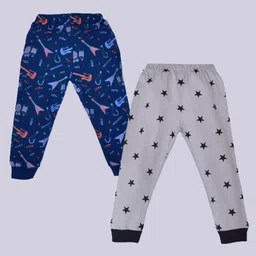 Kiwi 100% Cotton Pack of 2 Musical Instruments & Stars Printed Ribbed Bottom Track Pants - Blue & Grey-picture-35