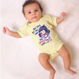 KNITROOT Diwali Theme Half Sleeves My Diwali Selfie Text Printed Onesie - Yellow-picture-46