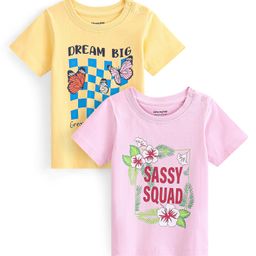 Honeyhap Premium  100% Cotton Knit  Half Sleeves T-Shirts with Text Print Pack of 2 - Golden Haze Yellow & Tendor Touch Pink-picture-10