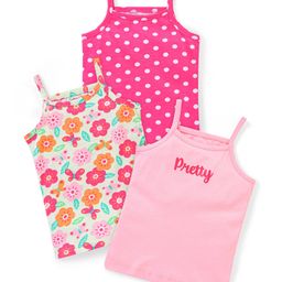 Babyhug 100% Cotton Knit Sleeveless Slips with Polka Dot & Floral Print Pack of 3 - Multicolour-picture-23