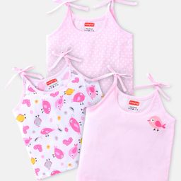 Babyhug 100% Cotton Woven Sleeveless Polka Dots & Birdy Printed  Tie Knot Jhabla Pack of 3 - Pink & White-image-68