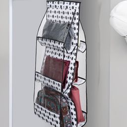 Kuber Industries Hanging Organizer  Handbag Organizer  Hanging Purse for Wardrobe  Transparent Clutch Organizer  Handbag Storage for Closet  Dot 6 Pocket Hanger  Black-24
