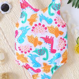 KIDLINGSS Sleeveless Baby Dinosaur Printed Swimsuit - Multi Colour-image-15