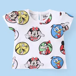 Babyhug Disney Cotton Knit Half Sleeves T-Shirt With Minnie Mouse Family Print - White-picture-1