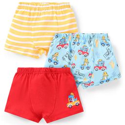 Babyhug 100% Cotton Knit Briefs with Striped & Car Print Pack of 3 - Multicolour-image-20