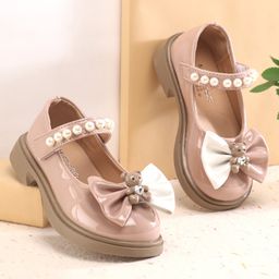Oh! Pair Party Wear Ballerina with Velcro Closure Bow & Bear Applique - Pink-image-94