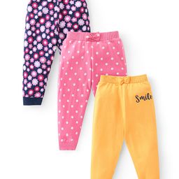 Babyhug Cotton Knit Full Length Lounge Pants with Floral & Polka Dots Print Pack of 3 - Multicolour-image-20