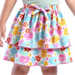 Babyhug Single Jersey Knit Knee Length Layered Floral Printed Skirt - Multicolor-image-39