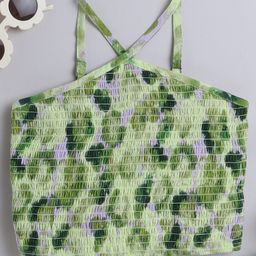 Taffykids Sleeveless Abstract Printed Smocked Crop Top - Multi Colour-image-86