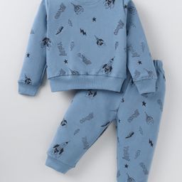 Evimo Single Jersey Knit Full Sleeves Night Suit with Airplane Print - Royal Blue-image-89