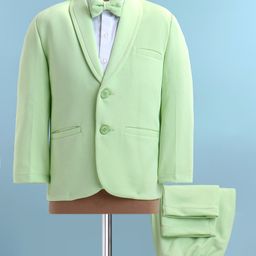 Babyhug Woven Full Sleeves Solid Colour 3 Piece Party Suit with Bow - Green & White-image-48