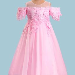 Mark & Mia Cold Shoulder Sleeves Floral Embroidered Party Gown with Applique- Pink-image-94