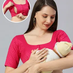 Dummy Shape Cotton Half Sleeves Floral Foil Printed Maternity Blouse With Nursing Access - Pink-picture-29