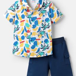 Babyhug Single Jersey Knit Half Sleeves Shirt & Shorts Set with Beach Theme Print - Navy Blue-image-97