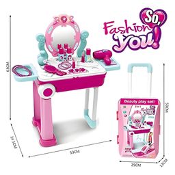 AKN TOYS Beauty Makeup Kit for Doll Girls Cosmetic Set 2 in 1 Vanity Table Portable Trolley Pretend Play Set Toy with Make up Accessories for Kids Plastic ( Color May Vary)-11