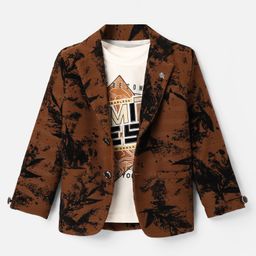 Dapper Dudes Full Sleeves Leaves Printed Blazer With Typographic Tee - Brown-image-6