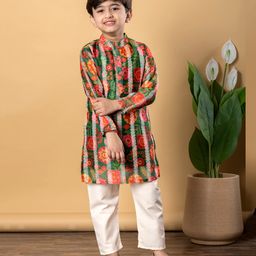 READIPRINT Chandheri Silk Full Sleeves Floral Printed Kurta & Pyjama Set -Green-image-54