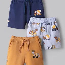 Bonfino 100% Cotton Knit Above Knee Length Shorts With Vehicle Print Pack of 3 - Navy Blue Grey & Khaki-picture-40