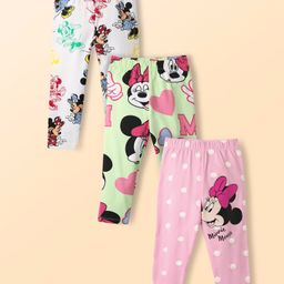 Babyhug Disney Lycra Knit Full Length Leggings with Minnie Mouse Graphics Pack of 3 - Pink Light Green & White-image-16