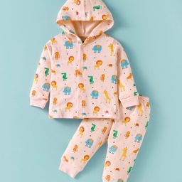 Simply Fleece Knit Full Sleeves Hooded Co-ords Winter Night Suit with Robot Print - Baby Pink-image-69