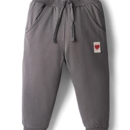 Pink Rabbit Looper Knit Full Length Lounge Pant With Heart Patch - Grey-image-5