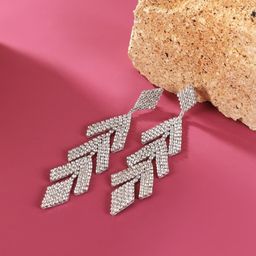 StyleCast Silver-Plated Rhinestone Studded Contemporary Drop Earrings-image-74