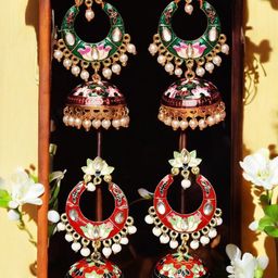 Anouk Set Of 2 Kundan Studded Dome Shaped Jhumkas-23