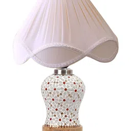 Devansh Off White & Red Printed Frustum Shaped Wooden Table Lamp image 5
