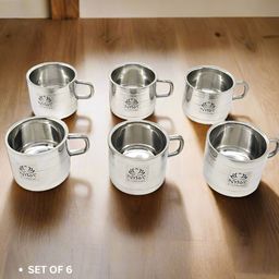 Nyra Kitchenware Steel Textured Stainless Steel Glossy Cups Set of Cups and Mugs-44