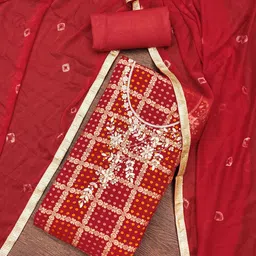 HERE&NOW Bandhani Woven Design Beads and Stones Unstitched Dress Material-image-66