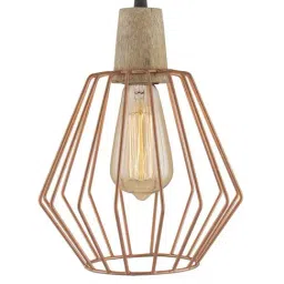 Homesake Copper Wooden Cubist Cage Pendant Light - Set of 1 (Bulb not included)-2