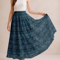 Moomaya Teal Blue Regular Fit Geometric Skirt-picture-32