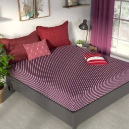 NAUTICA Pacific Coast Purple & White Cotton 160 TC King Fitted Bedsheet with 2 Pillow Cover-image-65