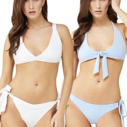 Secrets By ZeroKaata Blue & White Plain Swimwear Bra Panty Set - Pack Of 2-image-37